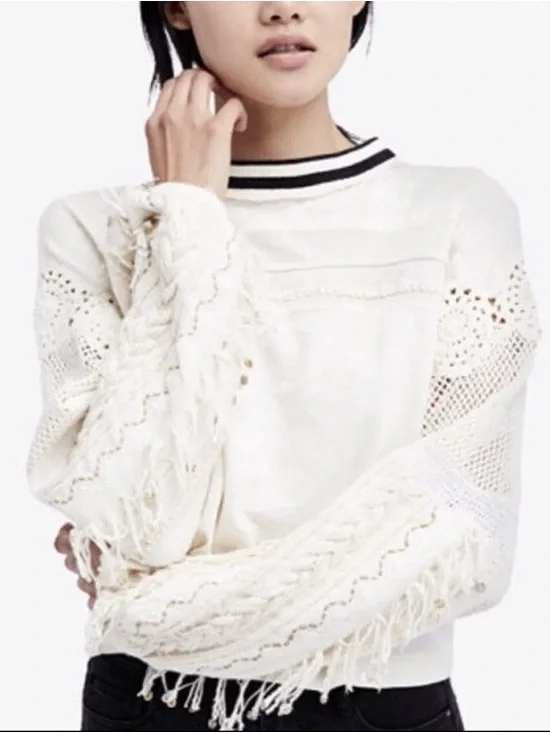 FREE PEOPLE Marrakech white crochet lace  knit  Medium m - Picture 2 of 8